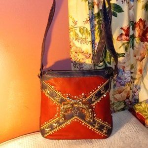 Montona West RED AND BLUE GENUINE LEATHER Western Crossbody Purse